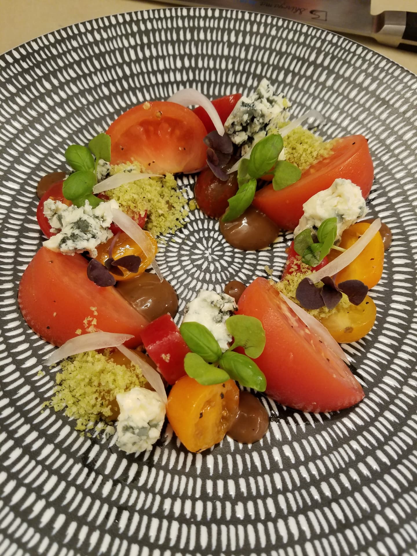 Heirloom tomato salad with blue cheese and herbs